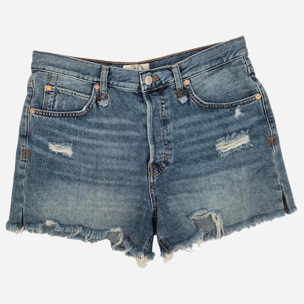 Free people distressed cotton denim boho festival Shorts